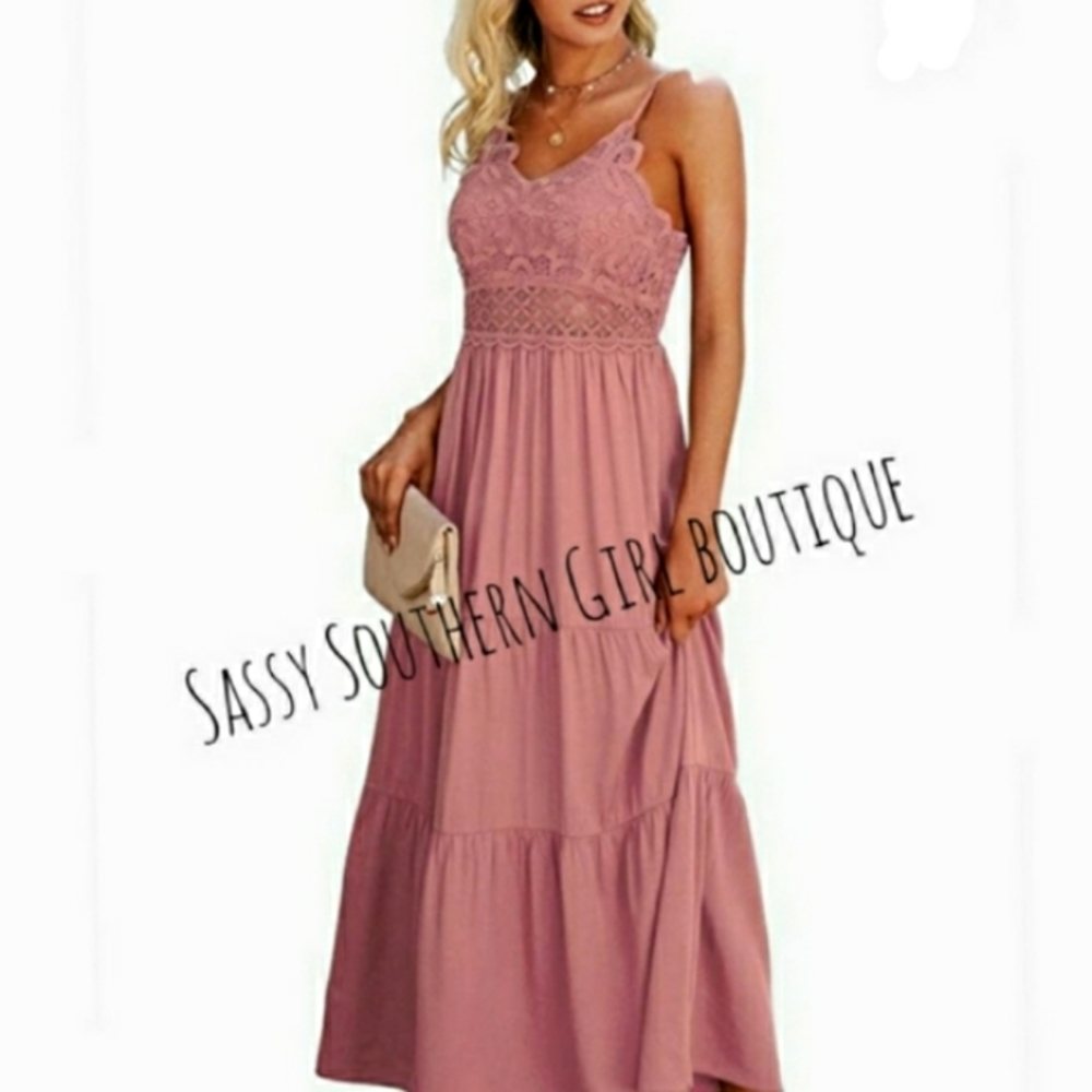 🆕⭐Boho rose pink lace maxi dress - Picture 7 of 12